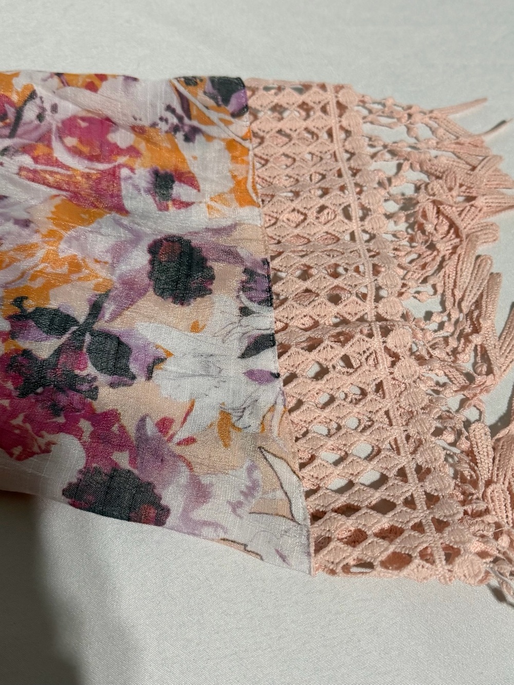 Cato Boho Floral Peasant Blouse Crochet Lace Hem Tassels Long Sleeve Tunic XL - Picture 11 of 16